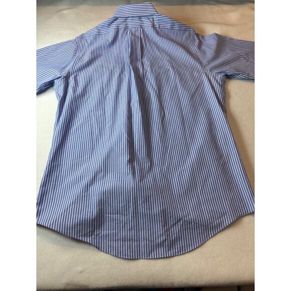 Brooks Brothers Mens Non-Iron Slim Fit Dress Shirt 16.5/34 Blue & White Striped - Picture 10 of 11